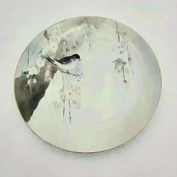 Signed Antique MZ Austria 8‎ 1/2" Hand Pained Art Plate Bird Cherry Blossoms - Picture 2 of 6
